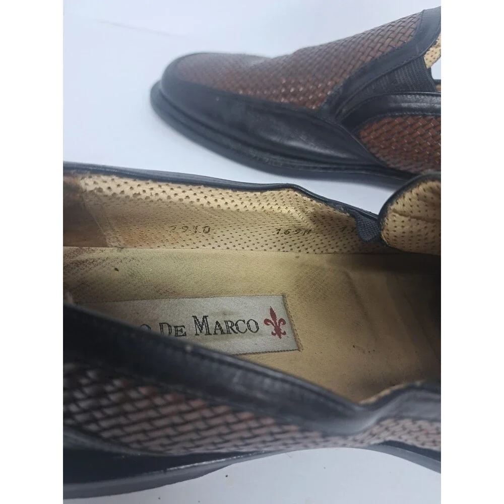 Paolo De Marco Shoes Mens Size 11m Black Brown Woven Leather Slip On Oxford Guc